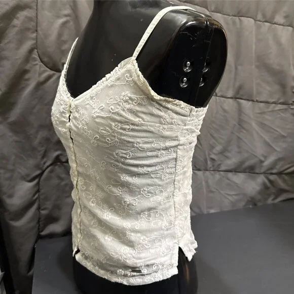 Y2K Hollister Cami Tank Top Size XS Lace Ivory Indie Grunge Layering Button Down - Picture 9 of 16